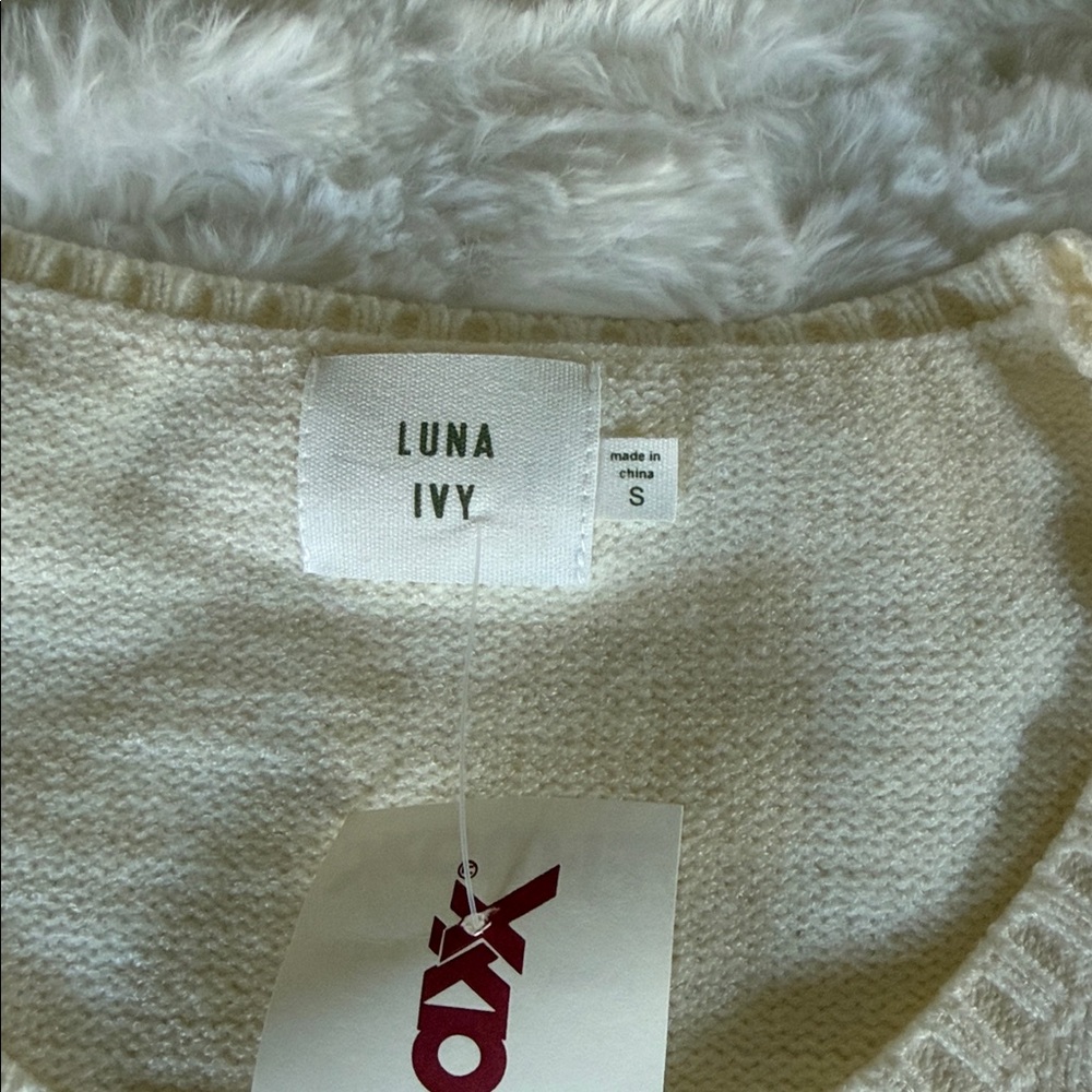 Luna Ivy Cream Strawberry Embroidered Short Sleeve Sweater - Picture 3 of 3